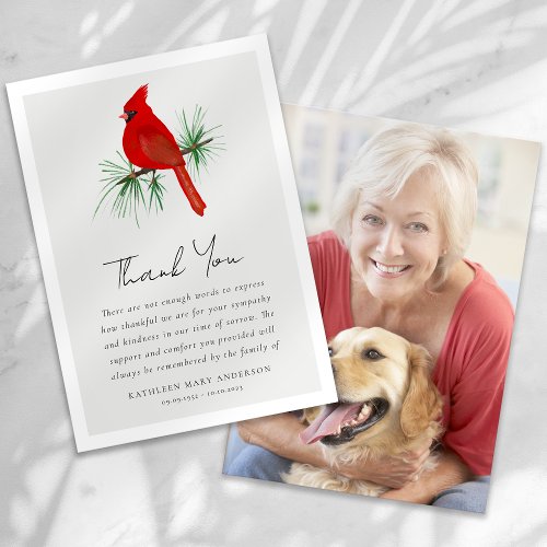 Red Cardinal Photo Sympathy Funeral Thank You Card
