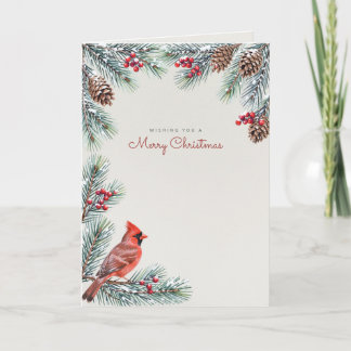 Red Cardinal Pine Traditional Christmas Card