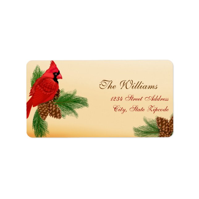 Red Cardinal & Pines Christmas Address Label (Front)