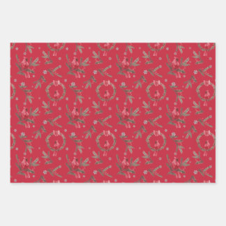 Red Cardinal Plaid Christmas Text Wrapping Paper