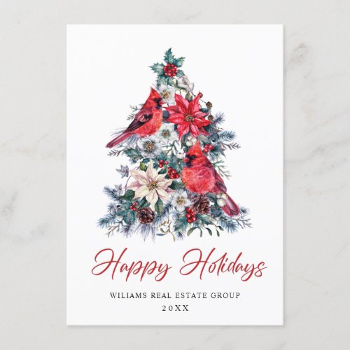 Red Cardinal Poinsettia Berry Corporate Greeting Holiday Card