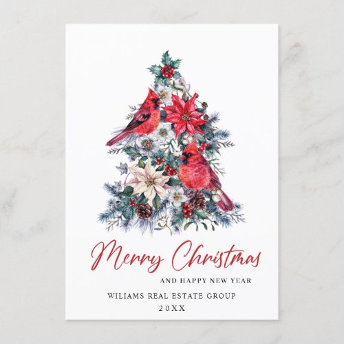 Red Cardinal Poinsettia Berry Corporate Greeting Holiday Card