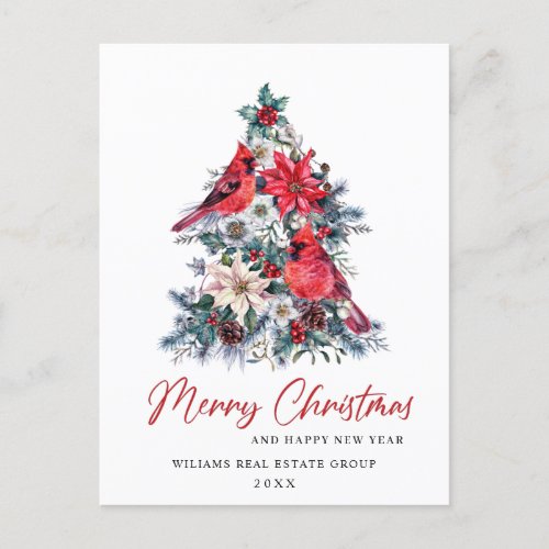 Red Cardinal Poinsettia Berry Corporate Greeting Postcard