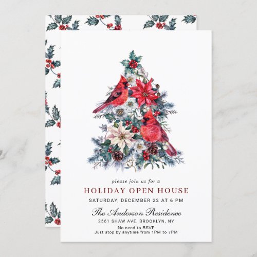 Red Cardinal Poinsettia Berry HOLIDAY OPEN HOUSE Invitation