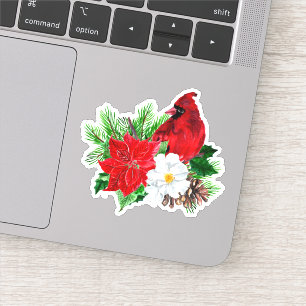 Red Cardinal Poinsettia Bouquet Christmas Contour Sticker