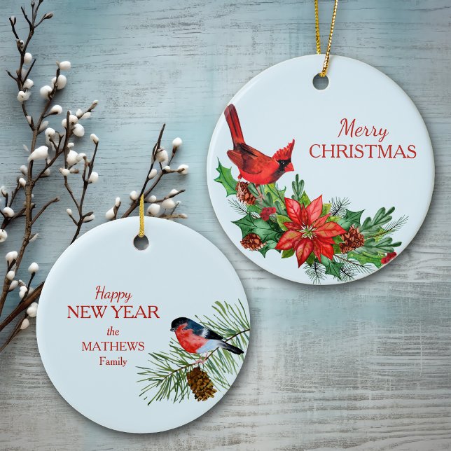 Red Cardinal Poinsettia Ceramic Ornament (Creator Uploaded)