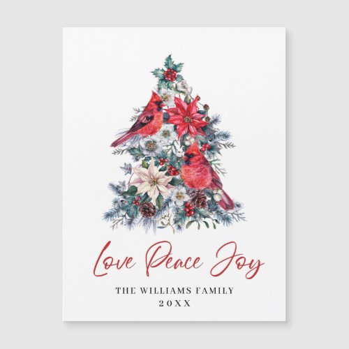 Red Cardinal Poinsettia Holly Berry Magnetic Card