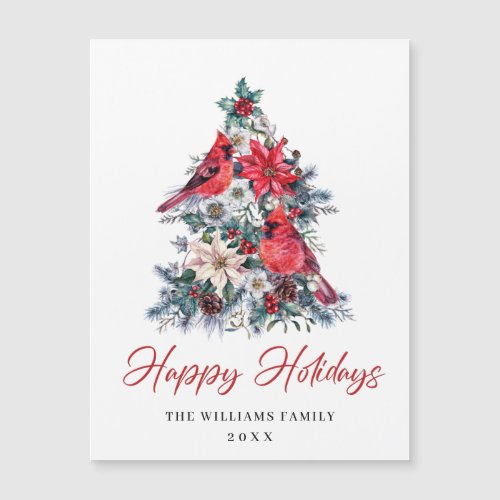 Red Cardinal Poinsettia Holly Berry Magnetic Card