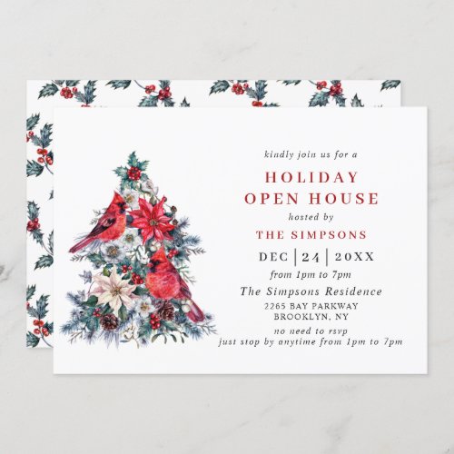 Red Cardinal Poinsettia Holly Berry OPEN HOUSE Invitation