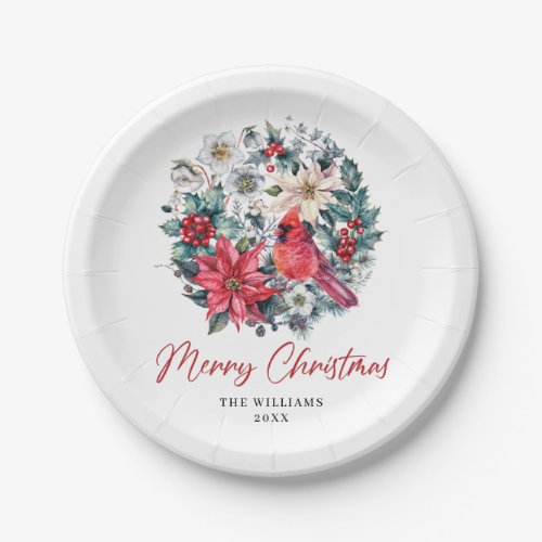 Red Cardinal Poinsettia Holly Berry Pine Holiday Paper Plates