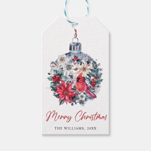 Red Cardinal Poinsettia Holly Berry Pine Party Gift Tags
