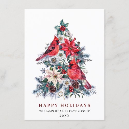 Red Cardinal Poinsettia Holly Berry Tree Greeting Holiday Card