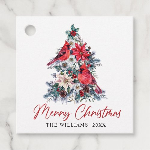 Red Cardinal Poinsettia Holly Berry Tree Holiday Favor Tags