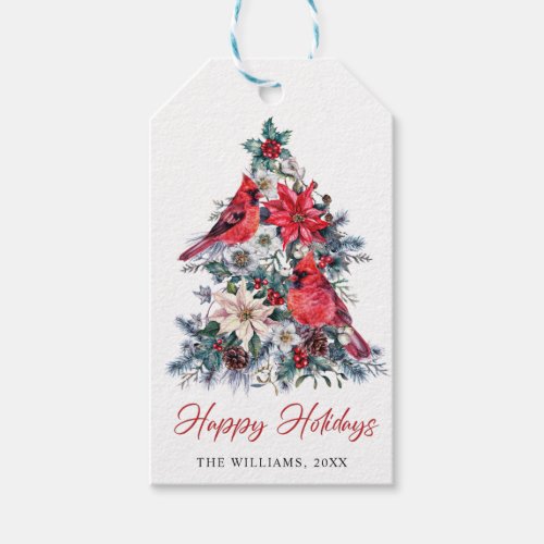 Red Cardinal Poinsettia Holly Berry Tree Holiday Gift Tags
