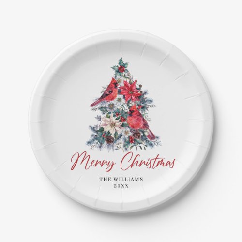Red Cardinal Poinsettia Holly Berry Tree Holiday Paper Plates