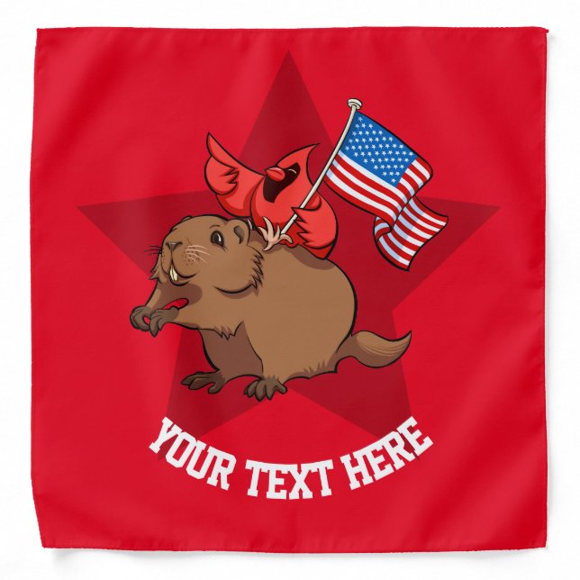 Red Cardinal Riding a Groundhog with American Flag Bandana (Front)