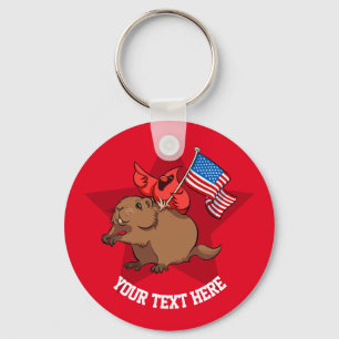 Red Cardinal Riding a Groundhog with American Flag Keychain