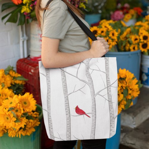 Red Cardinal Rustic Winter Tree Modern Country Tote Bag