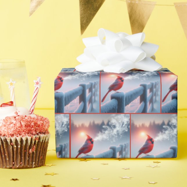 Red Cardinal Singing a Frosty Tune Wrapping Paper (Birthday Party)