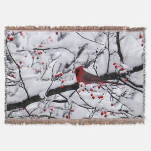 Red Cardinal Snow Tree Photo Throw Blanket