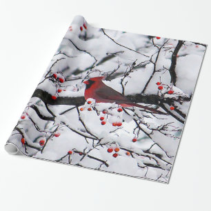 Red Cardinal Snow Tree Photo Wrapping Paper