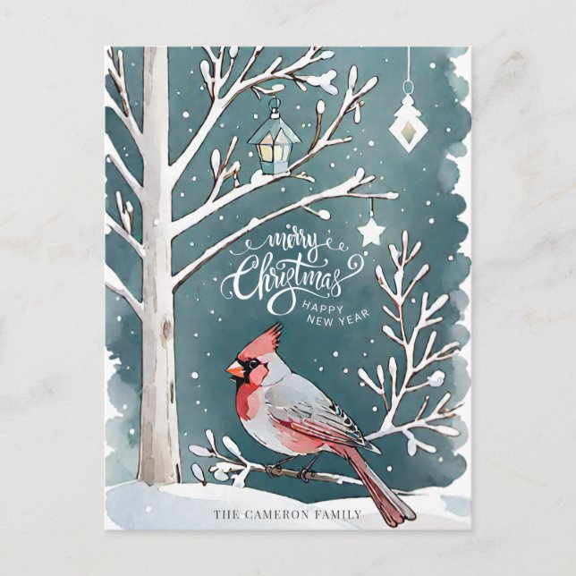 Red Cardinal Snowy Winter Landscape Christmas Holiday Postcard (Front)