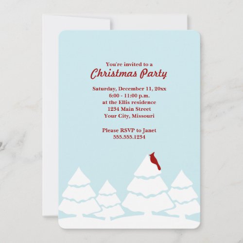 Red Cardinal Snowy Winter Scene Christmas Party Invitation