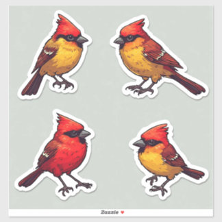 Red Cardinal & Songbird Set for Scrapbooking gifts Sticker