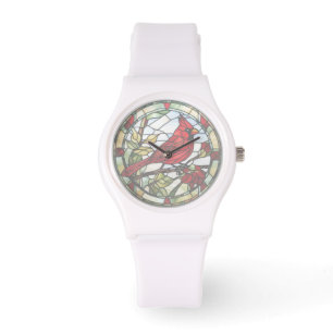 Red Cardinal Stained Glass Woodland Bird Watch