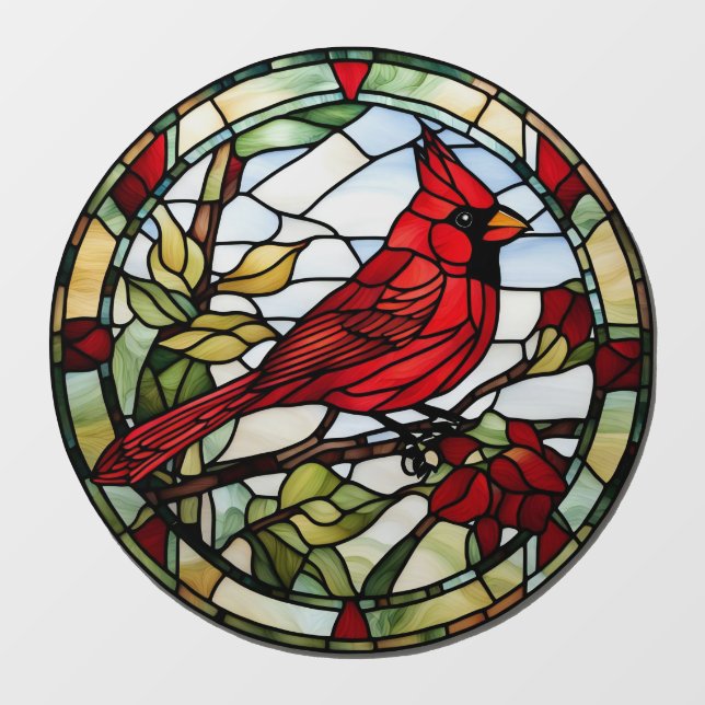 Red Cardinal Stained Glass Woodland Bird Window Cling (Sheet)