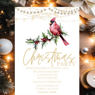 Red Cardinal Stars Red Christmas Invitation
