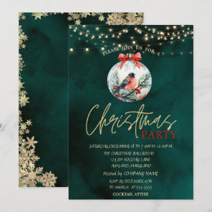 Red Cardinal Stars String Lights Green Christmas Invitation
