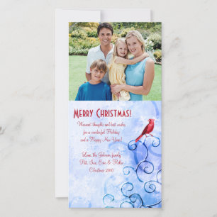 Red Cardinal & Swirls: Family Photo Christmas Card