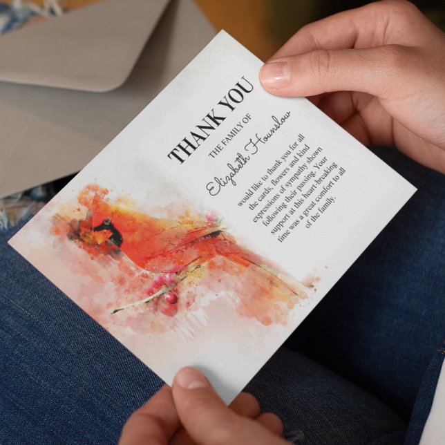 Red Cardinal Sympathy Funeral Thank You Card (Creator Uploaded)