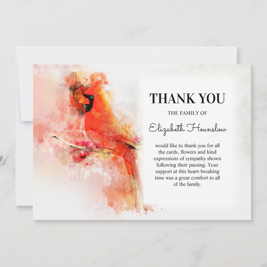 Red Cardinal Sympathy Funeral Thank You Card | Zazzle