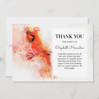 Red Cardinal Sympathy Funeral Thank You Card 