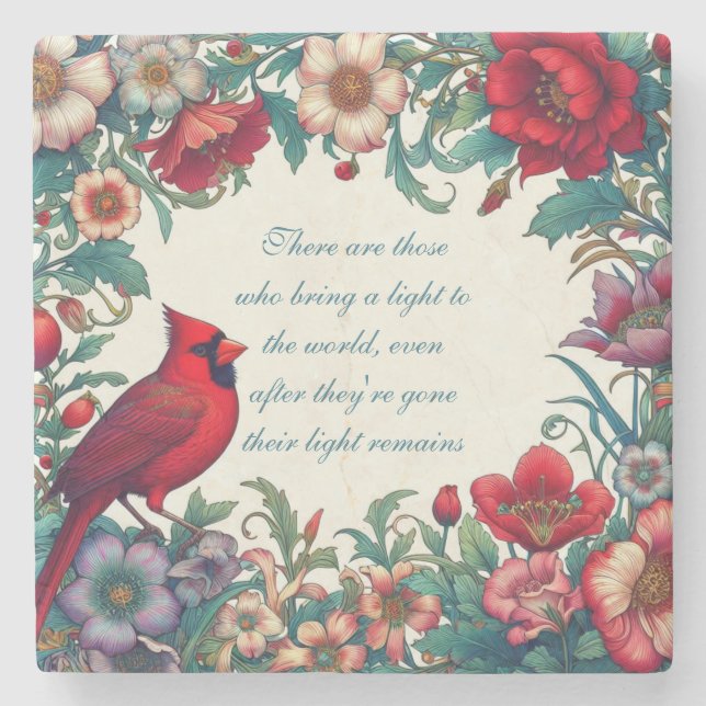 Red Cardinal Sympathy Gifts Memorial Keepsake Stone Coaster (Front)