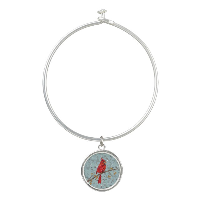 Red Cardinal , the bird of Christmas Bangle Bracelet (Front)