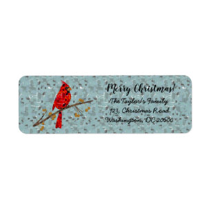 Red Cardinal , the bird of Christmas Label