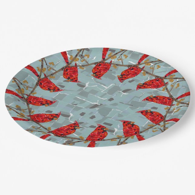 Red Cardinal , the bird of Christmas Paper Plates (Angled)