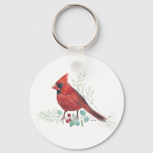 Red Cardinal Watercolor Art Keychain