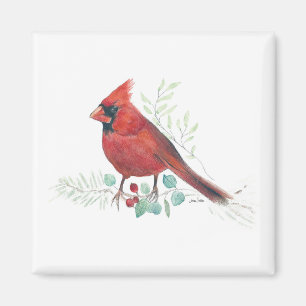 Red Cardinal Watercolor Art Magnet