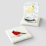 Red Cardinal Watercolor Art Stone Coaster
