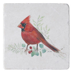 Red Cardinal Watercolor Art Trivet