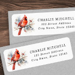 Red cardinal watercolor Christmas return address Label<br><div class="desc">Winter holiday return address labels featuring a red cardinal sitting on a snowy branch with red berries.</div>