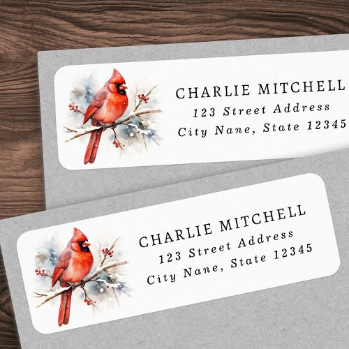 Red cardinal watercolor Christmas return address Label