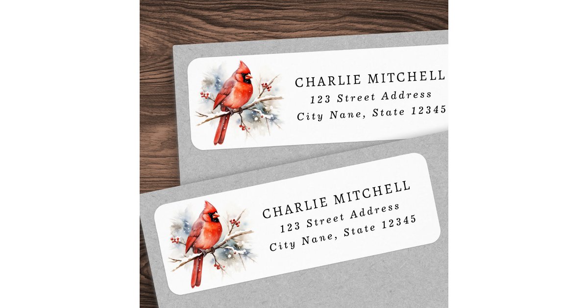 Red cardinal watercolor Christmas return address Label | Zazzle