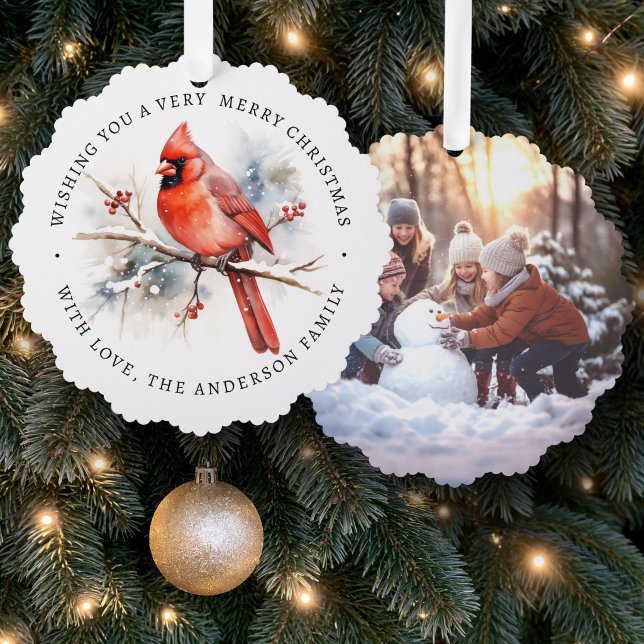Red cardinal watercolor custom photo ornament card (Red cardinal watercolor custom photo ornament card)