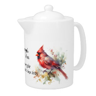 Red Cardinal Watercolor Sympathy Personalize Teapot