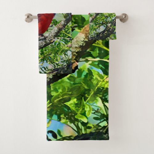 Red Cardinal  Wild Bird Photograph Bath Towel Set